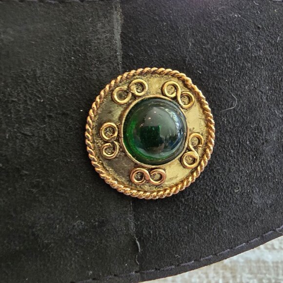 Vintage Black Leather Belt with Gold Details & Studded with Glass Beads - Picture 6 of 10